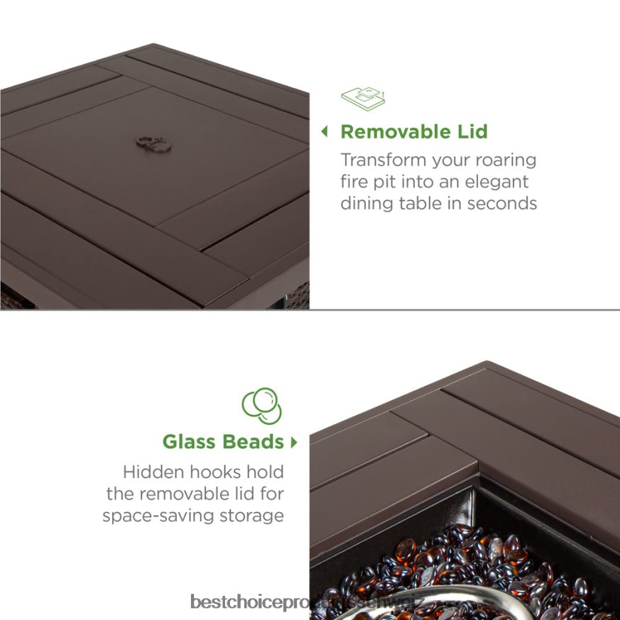 Best Choice Products 28-Zoll-Feuerstellentisch, 50.000 BTU, Korbgeflecht, Propan, Tischplatte aus Kunstholz, Abdeckung braun 2JD0221421