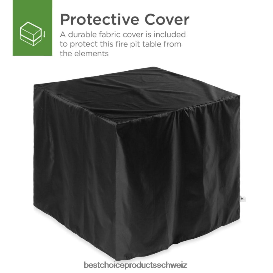 Best Choice Products 28-Zoll-Feuerstellentisch, 50.000 BTU, Korbgeflecht, Propan, Tischplatte aus Kunstholz, Abdeckung grau 2JD0221420