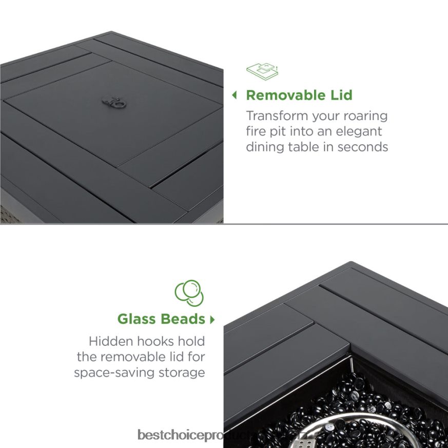 Best Choice Products 28-Zoll-Feuerstellentisch, 50.000 BTU, Korbgeflecht, Propan, Tischplatte aus Kunstholz, Abdeckung grau 2JD0221420
