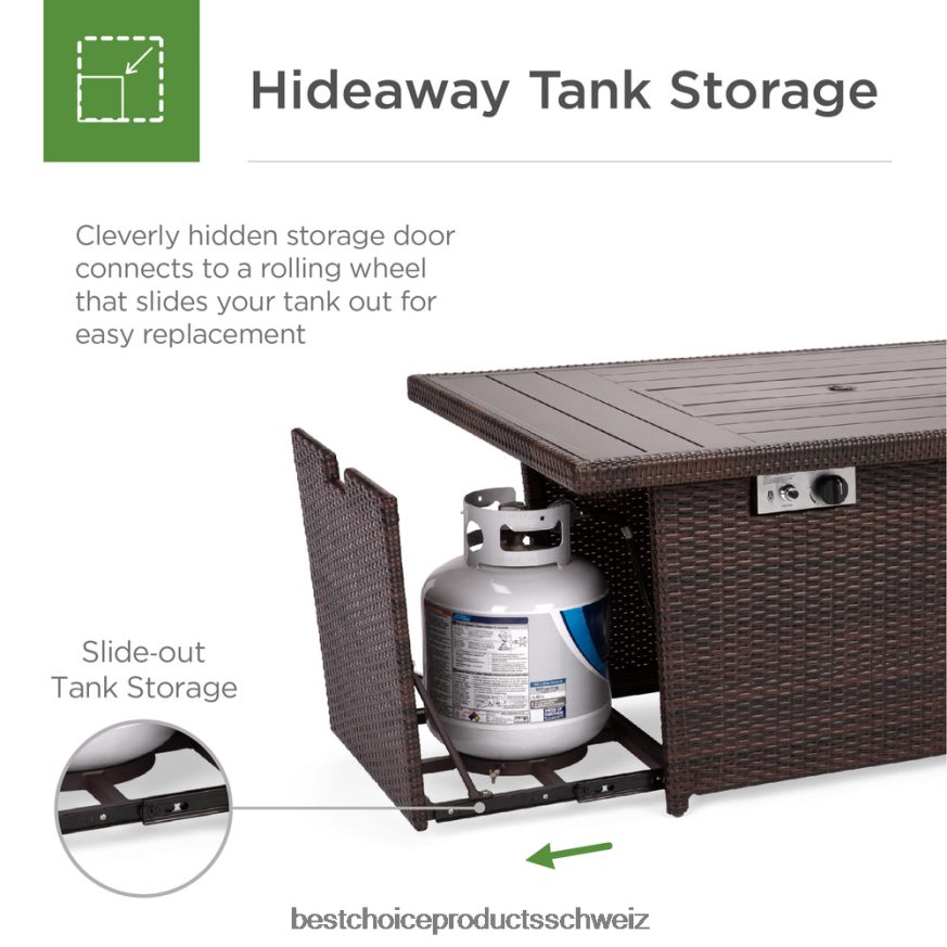 Best Choice Products Propan-Feuerstellentisch aus Korbgeflecht, 50.000 BTU mit Windschutz aus Glas, Abdeckung braun 2JD022928