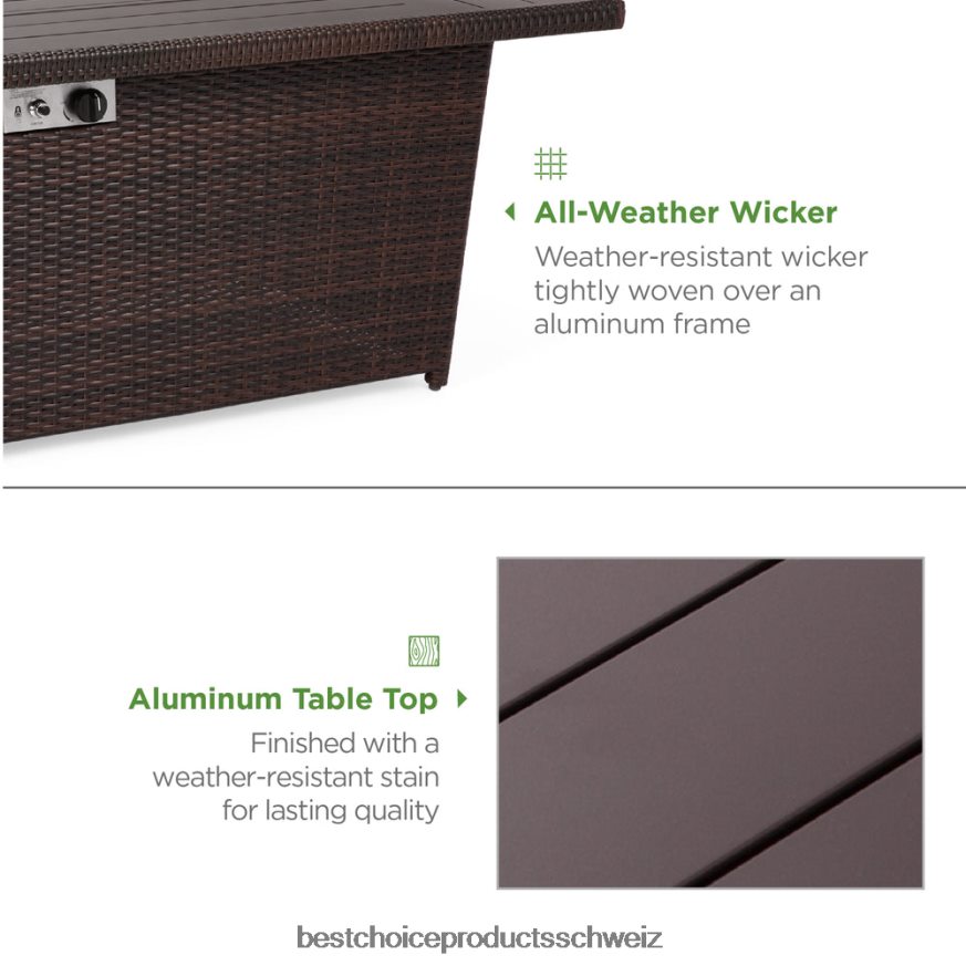 Best Choice Products Propan-Feuerstellentisch aus Korbgeflecht, 50.000 BTU mit Windschutz aus Glas, Abdeckung braun 2JD022928