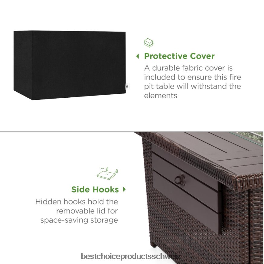 Best Choice Products Propan-Feuerstellentisch aus Korbgeflecht, 50.000 BTU mit Windschutz aus Glas, Abdeckung braun 2JD022928