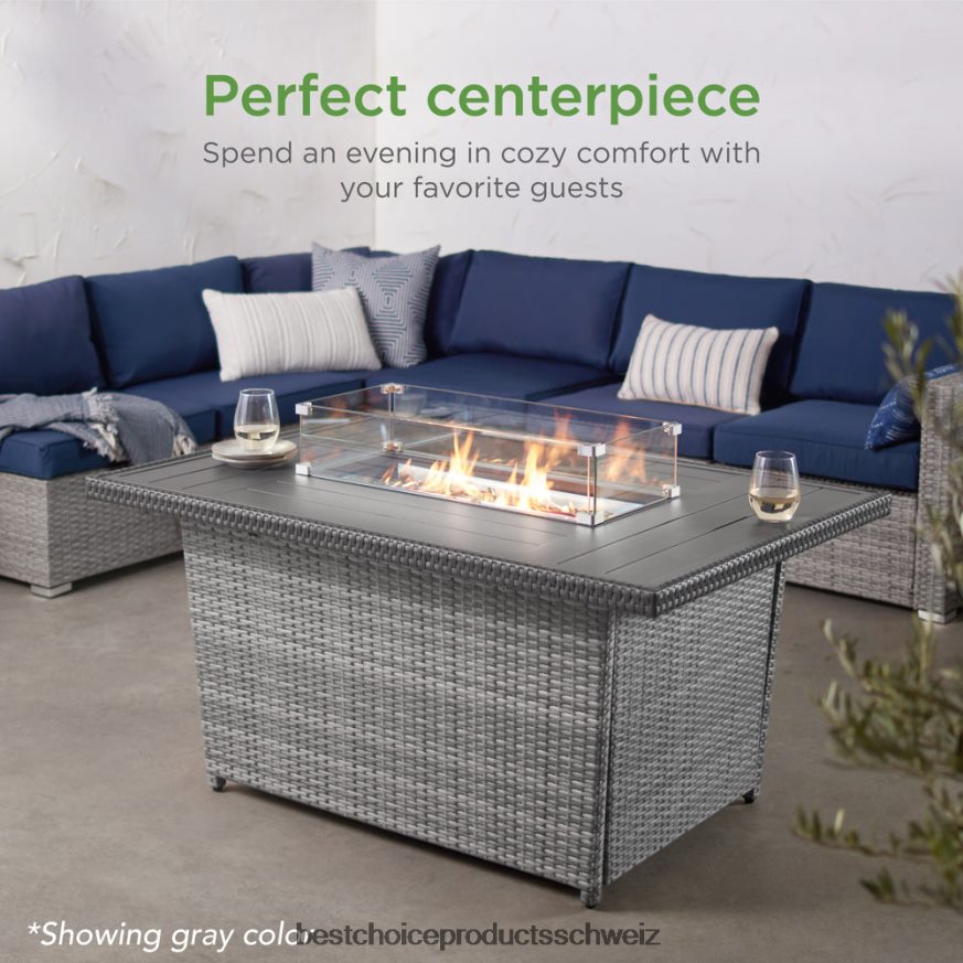 Best Choice Products Propan-Feuerstellentisch aus Korbgeflecht, 50.000 BTU mit Windschutz aus Glas, Abdeckung braun 2JD022928