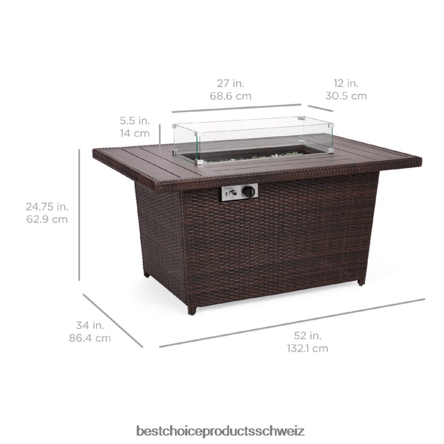 Best Choice Products Propan-Feuerstellentisch aus Korbgeflecht, 50.000 BTU mit Windschutz aus Glas, Abdeckung braun 2JD022928
