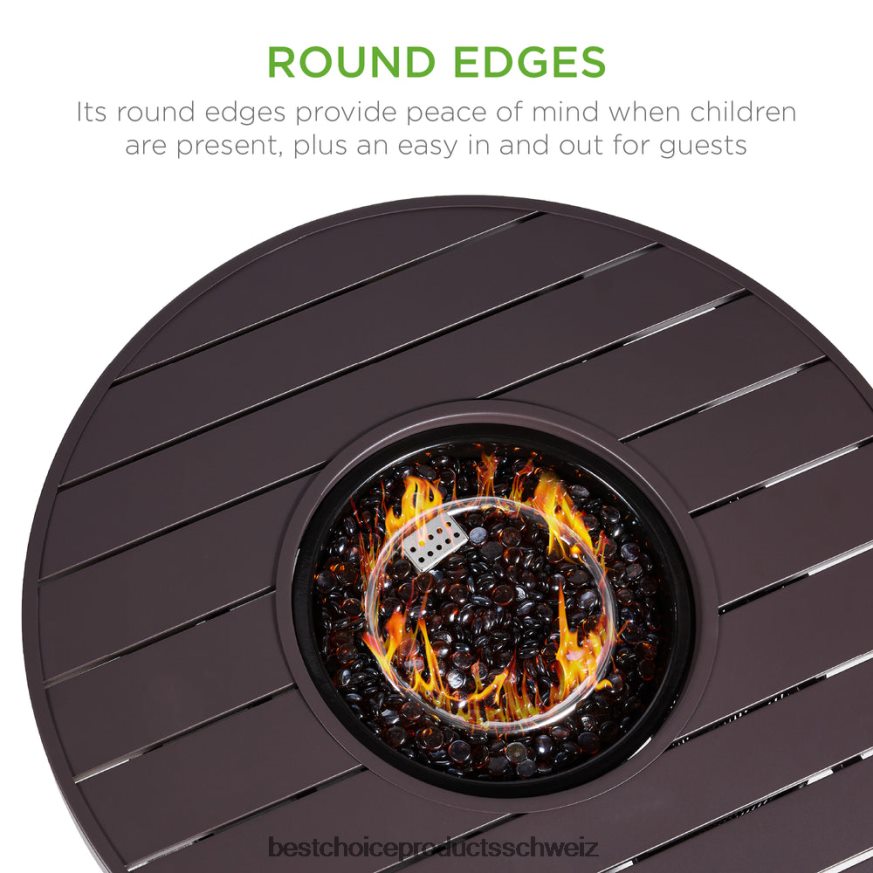 Best Choice Products Runder Feuerstellentisch, 50.000 BTU Outdoor-Feuerstelle aus Korbgeflecht mit Abdeckung braun 2JD0221365