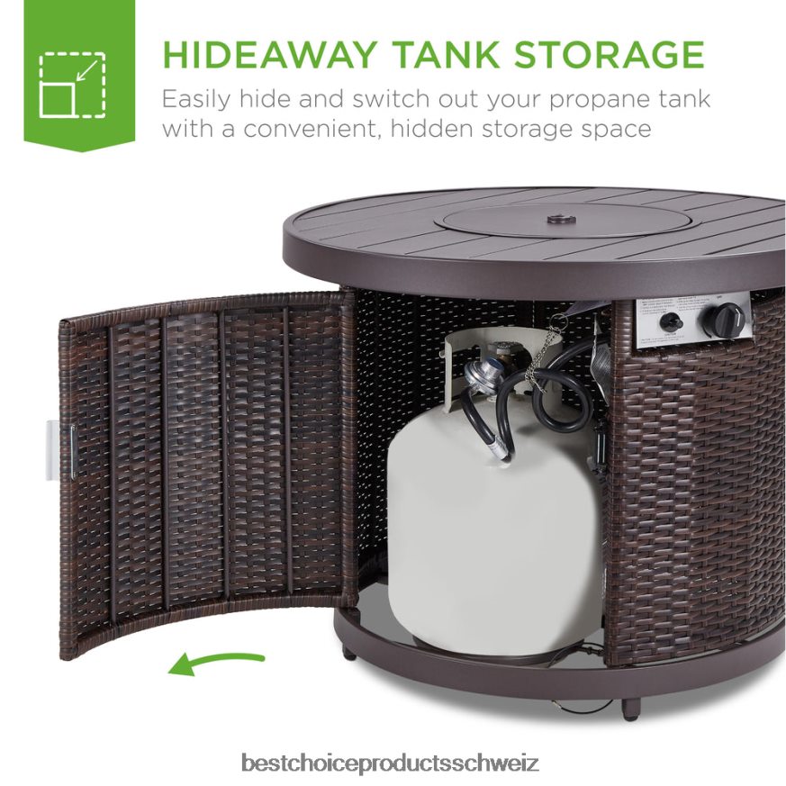 Best Choice Products Runder Feuerstellentisch, 50.000 BTU Outdoor-Feuerstelle aus Korbgeflecht mit Abdeckung braun 2JD0221365