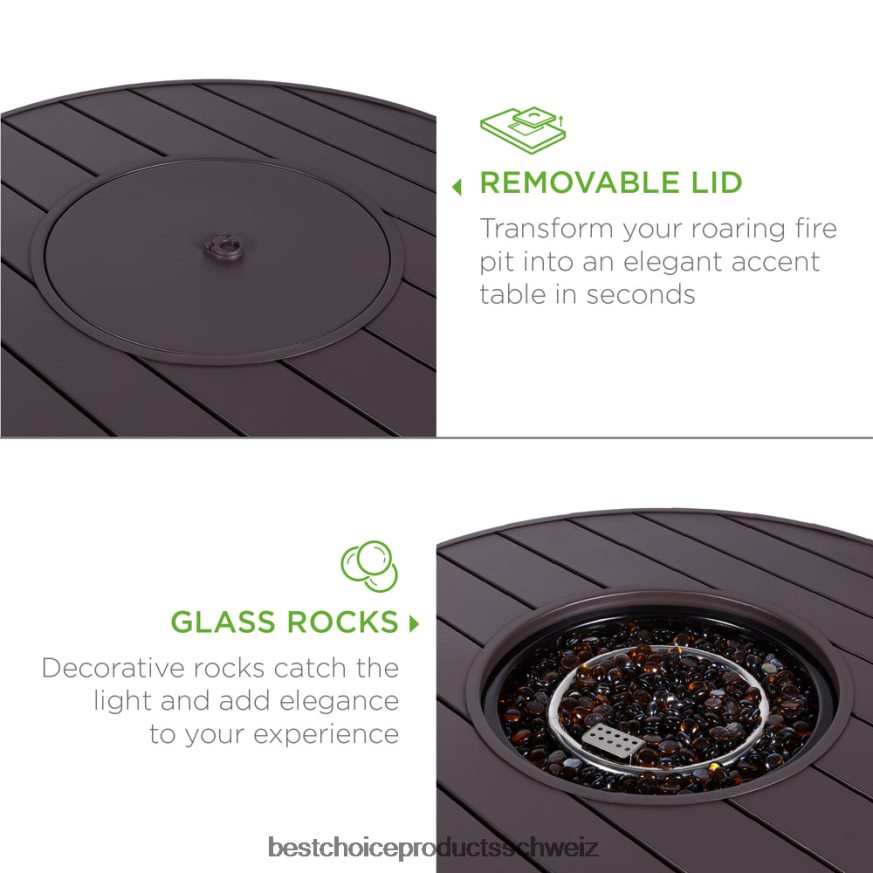Best Choice Products Runder Feuerstellentisch, 50.000 BTU Outdoor-Feuerstelle aus Korbgeflecht mit Abdeckung braun 2JD0221365
