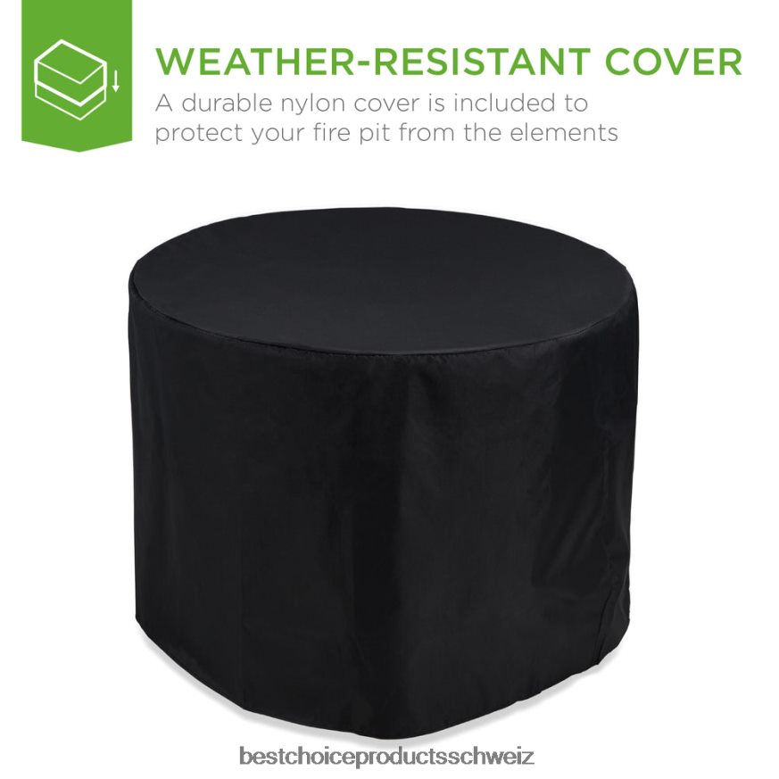 Best Choice Products Runder Feuerstellentisch, 50.000 BTU Outdoor-Feuerstelle aus Korbgeflecht mit Abdeckung braun 2JD0221365