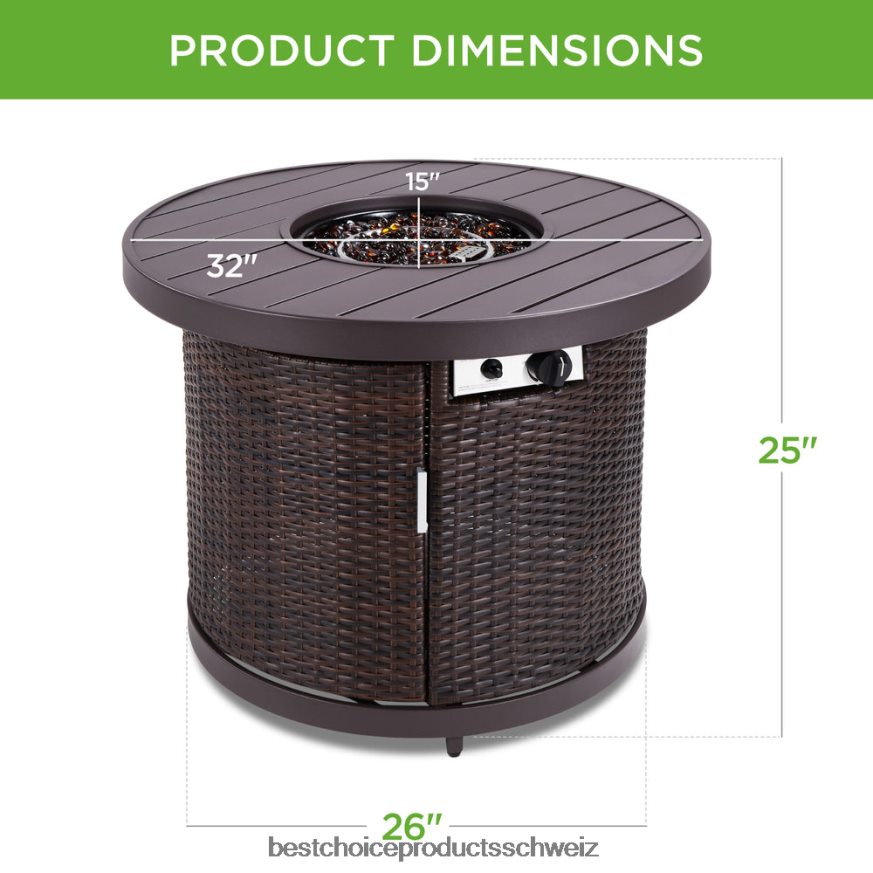 Best Choice Products Runder Feuerstellentisch, 50.000 BTU Outdoor-Feuerstelle aus Korbgeflecht mit Abdeckung braun 2JD0221365