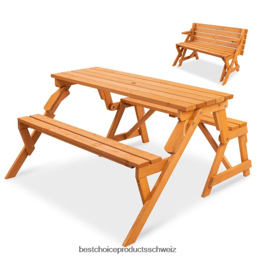 Best Choice Products 2-in-1 austauschbarer Picknicktisch/Gartenbank aus Holz für den Außenbereich braun 2JD022431