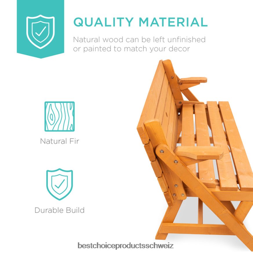 Best Choice Products 2-in-1 austauschbarer Picknicktisch/Gartenbank aus Holz für den Außenbereich braun 2JD022431