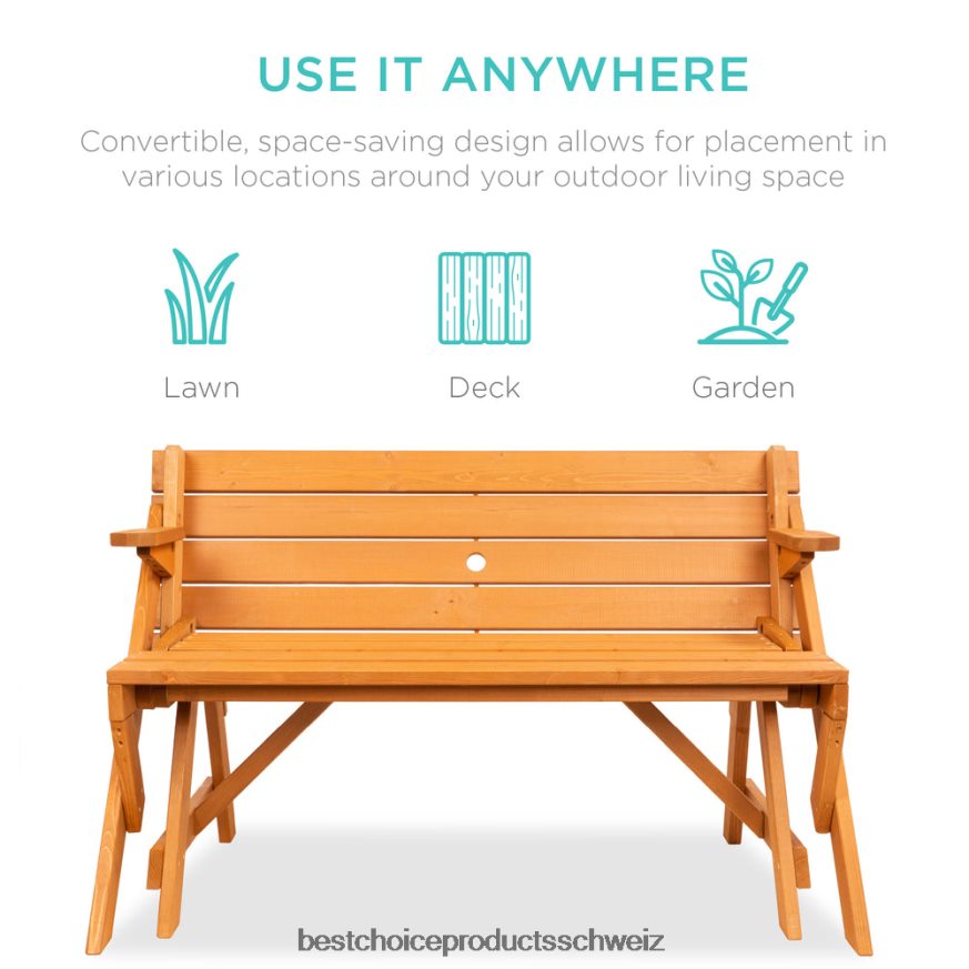 Best Choice Products 2-in-1 austauschbarer Picknicktisch/Gartenbank aus Holz für den Außenbereich braun 2JD022431