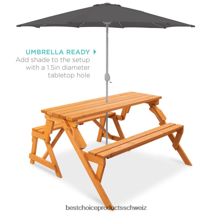 Best Choice Products 2-in-1 austauschbarer Picknicktisch/Gartenbank aus Holz für den Außenbereich braun 2JD022431