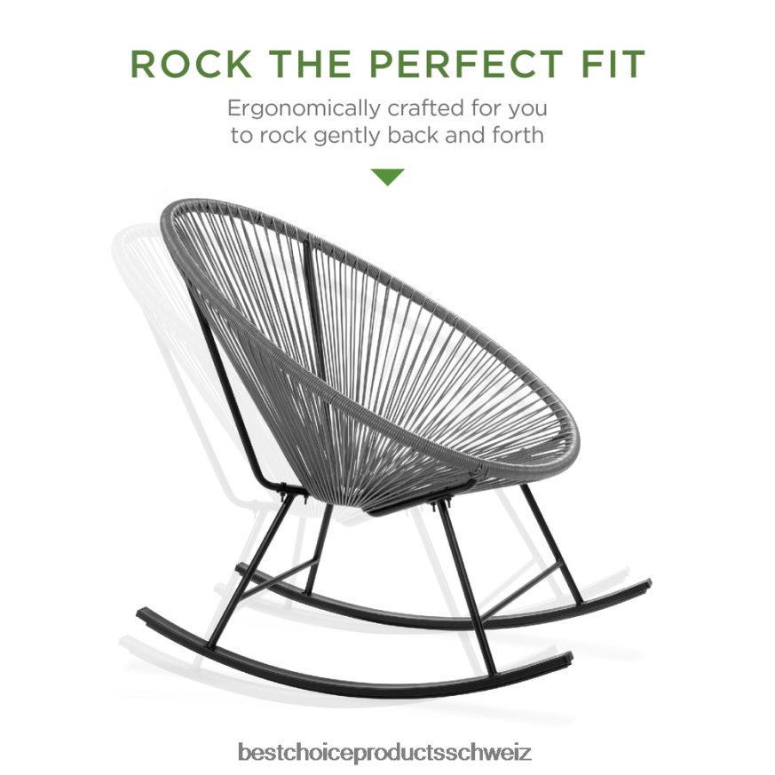 Best Choice Products 3-teiliges Acapulco-Schaukelstuhl-Bistro-Set für die Terrasse aus gewebtem Seil grau 2JD0221417