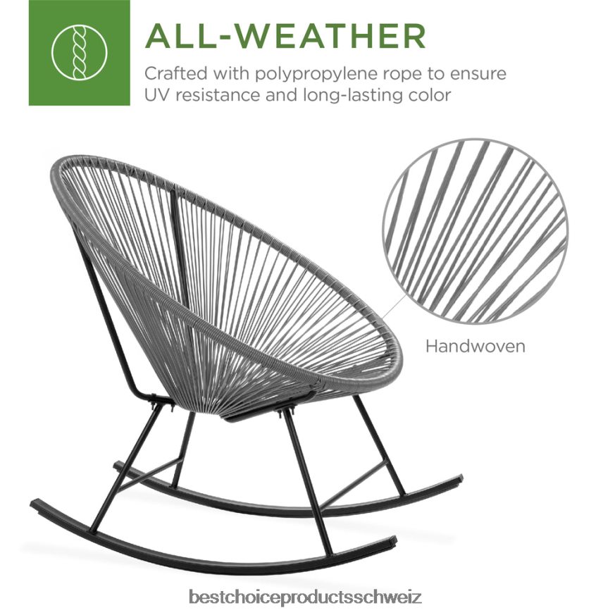 Best Choice Products 3-teiliges Acapulco-Schaukelstuhl-Bistro-Set für die Terrasse aus gewebtem Seil grau 2JD0221417