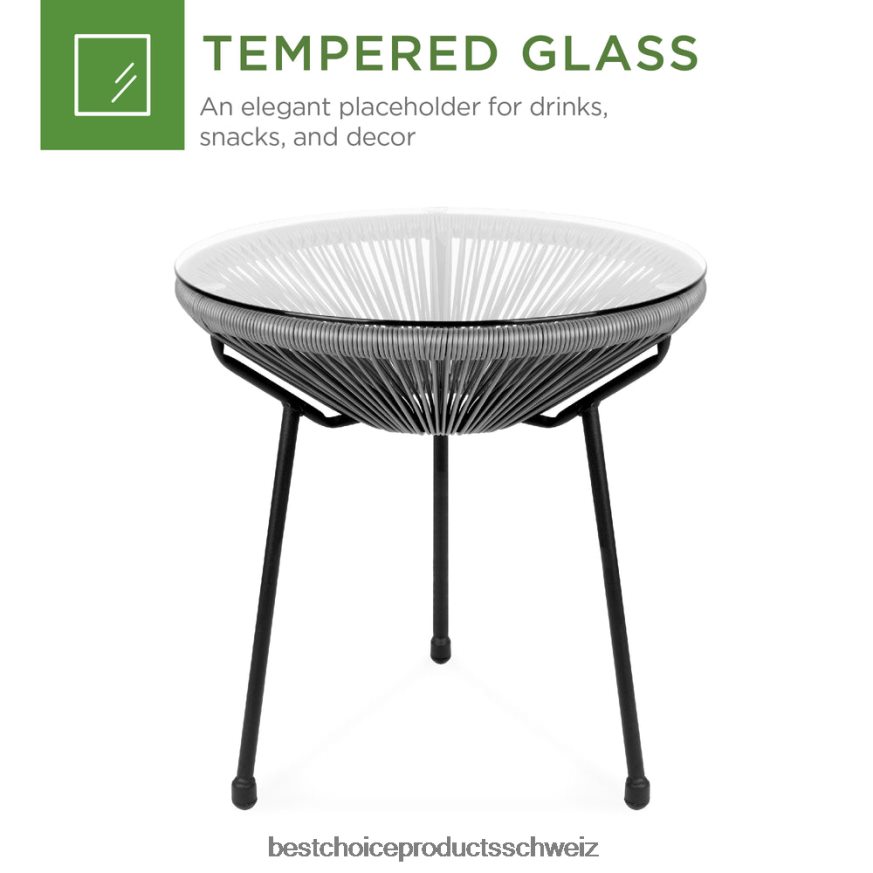 Best Choice Products 3-teiliges Acapulco-Schaukelstuhl-Bistro-Set für die Terrasse aus gewebtem Seil grau 2JD0221417