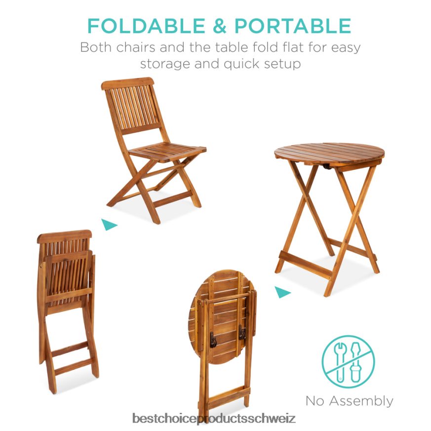 Best Choice Products 3-teiliges Bistro-Set aus Akazienholz mit Klapptisch und 2 Stühlen braun 2JD022421