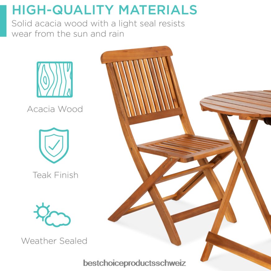 Best Choice Products 3-teiliges Bistro-Set aus Akazienholz mit Klapptisch und 2 Stühlen braun 2JD022421