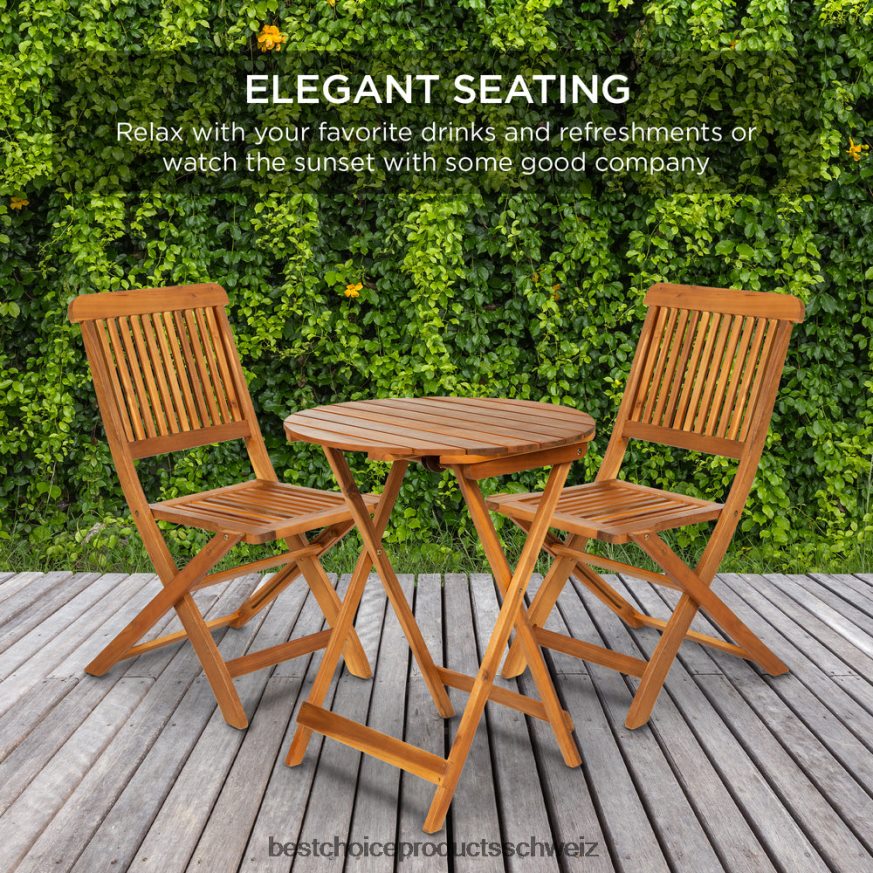 Best Choice Products 3-teiliges Bistro-Set aus Akazienholz mit Klapptisch und 2 Stühlen braun 2JD022421