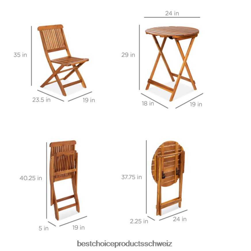 Best Choice Products 3-teiliges Bistro-Set aus Akazienholz mit Klapptisch und 2 Stühlen braun 2JD022421