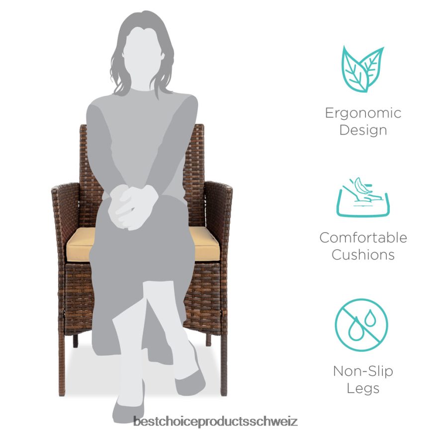 Best Choice Products 3-teiliges Bistro-Set aus Korbgeflecht für die Terrasse mit Beistelltisch braun/braun 2JD0221315
