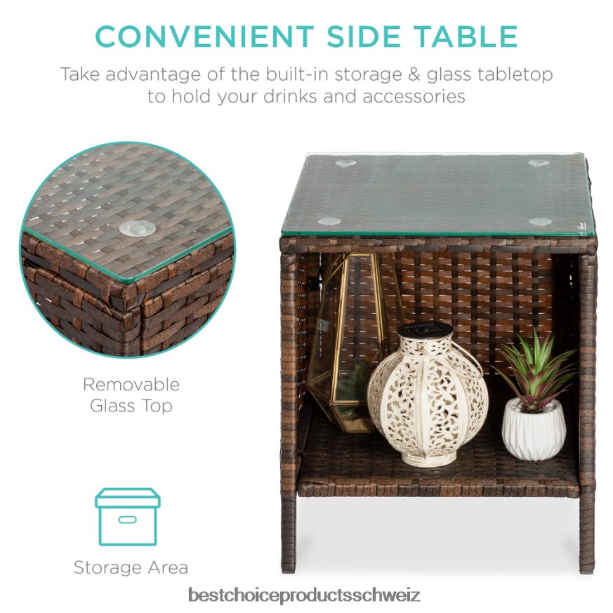 Best Choice Products 3-teiliges Bistro-Set aus Korbgeflecht für die Terrasse mit Beistelltisch braun/braun 2JD0221315