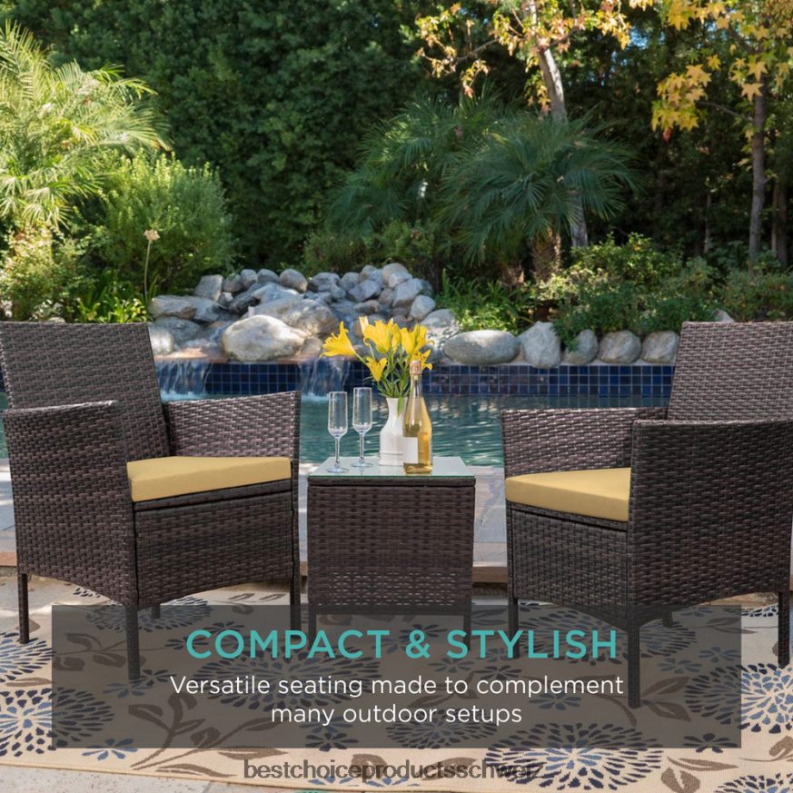 Best Choice Products 3-teiliges Bistro-Set aus Korbgeflecht für die Terrasse mit Beistelltisch braun/braun 2JD0221315