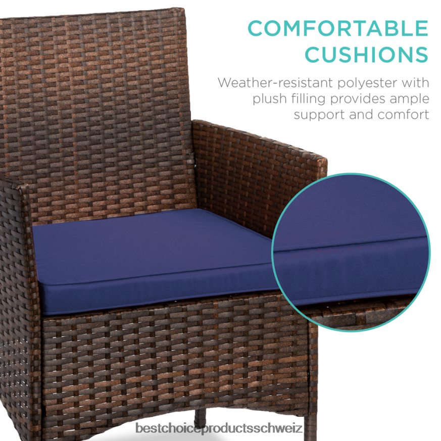 Best Choice Products 3-teiliges Bistro-Set aus Korbgeflecht für die Terrasse mit Beistelltisch braun/marine 2JD0221313