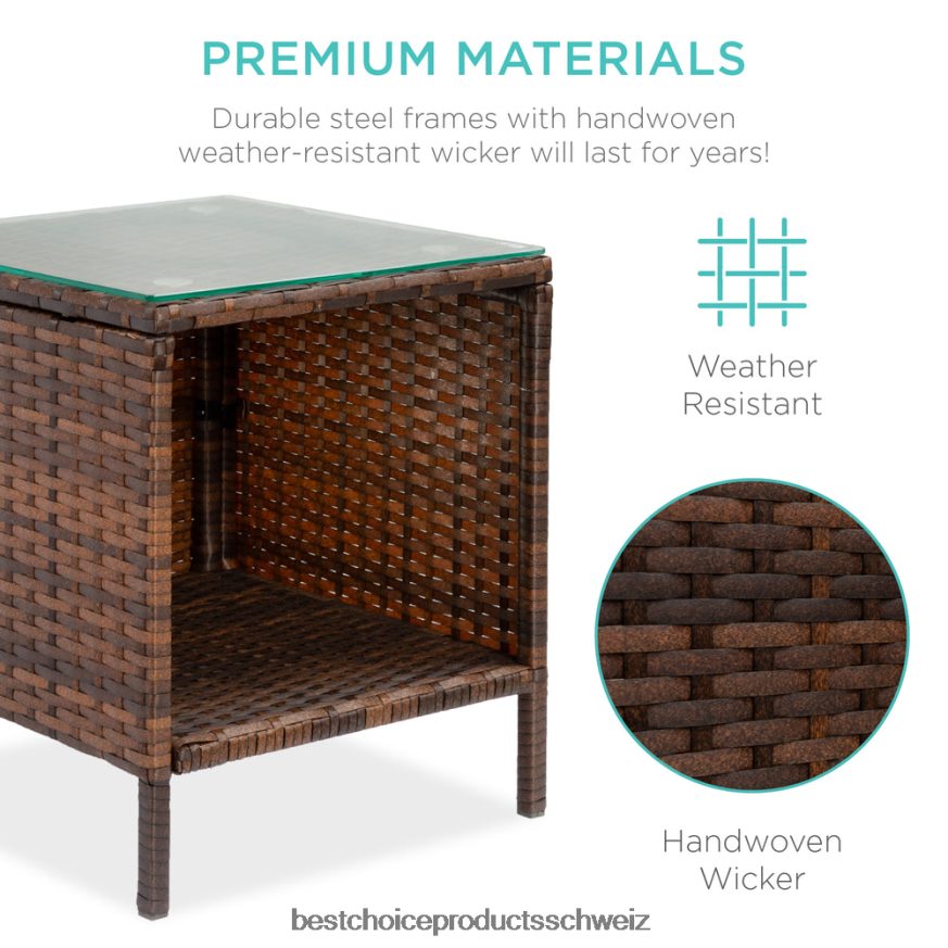 Best Choice Products 3-teiliges Bistro-Set aus Korbgeflecht für die Terrasse mit Beistelltisch braun/marine 2JD0221313