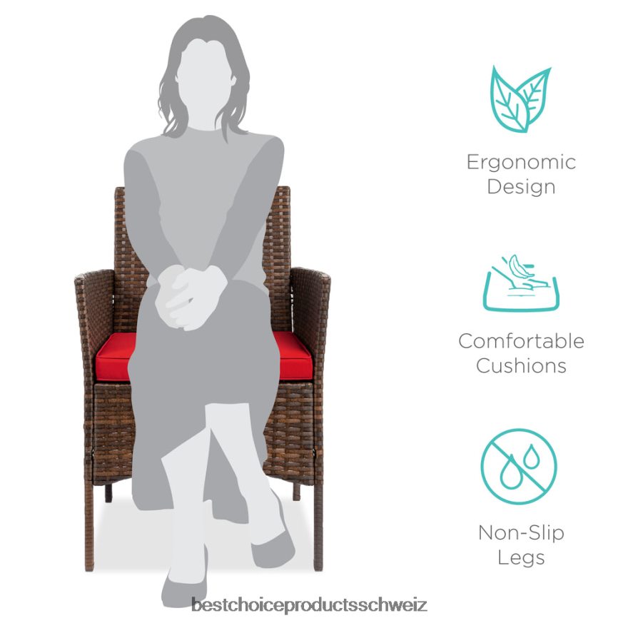 Best Choice Products 3-teiliges Bistro-Set aus Korbgeflecht für die Terrasse mit Beistelltisch rotbraun 2JD0221312