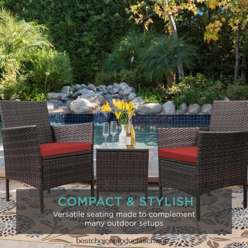 Best Choice Products 3-teiliges Bistro-Set aus Korbgeflecht für die Terrasse mit Beistelltisch rotbraun 2JD0221312