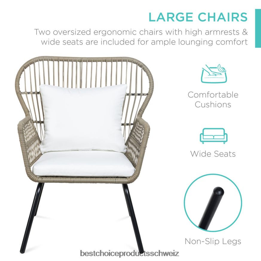 Best Choice Products 3-teiliges Bistro-Set aus Korbgeflecht mit 2 Stühlen und Glastisch bräunen 2JD0221349