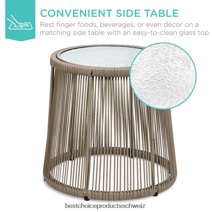 Best Choice Products 3-teiliges Bistro-Set aus Korbgeflecht mit 2 Stühlen und Glastisch bräunen 2JD0221349