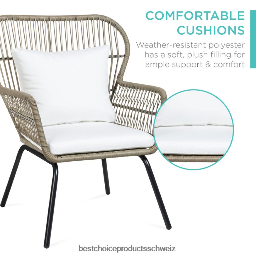 Best Choice Products 3-teiliges Bistro-Set aus Korbgeflecht mit 2 Stühlen und Glastisch bräunen 2JD0221349