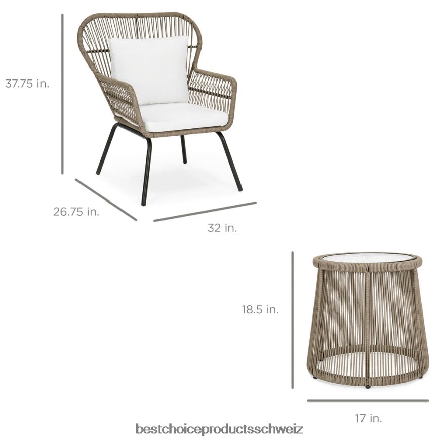 Best Choice Products 3-teiliges Bistro-Set aus Korbgeflecht mit 2 Stühlen und Glastisch bräunen 2JD0221349