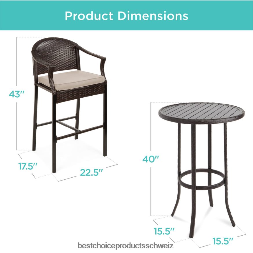 Best Choice Products 3-teiliges Outdoor-Bistrotisch-Bar-Set aus Korbgeflecht mit Barhockern und Fußstützen Beige 2JD0221396