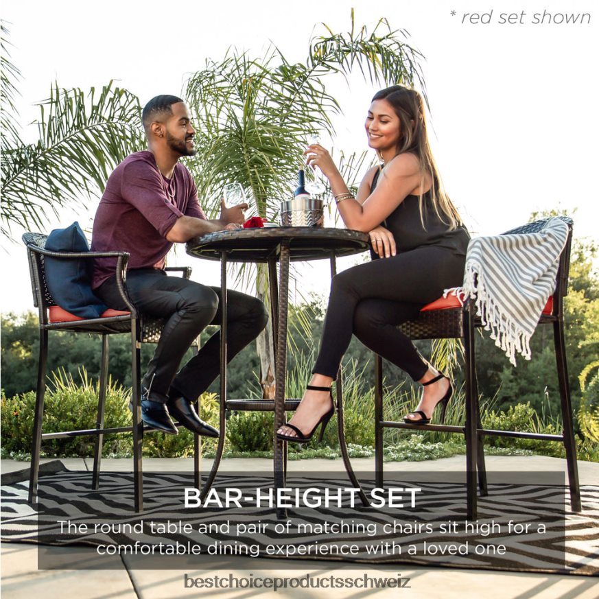 Best Choice Products 3-teiliges Outdoor-Bistrotisch-Bar-Set aus Korbgeflecht mit Barhockern und Fußstützen grau Blau 2JD0221398