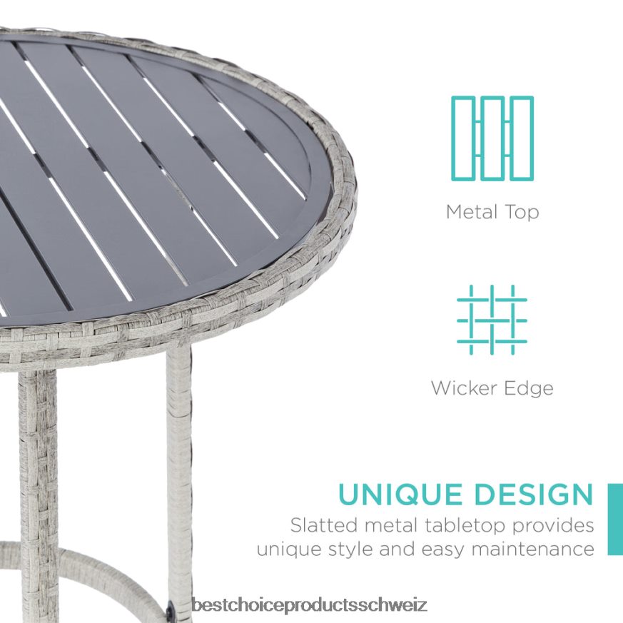 Best Choice Products 3-teiliges Outdoor-Bistrotisch-Bar-Set aus Korbgeflecht mit Barhockern und Fußstützen grau Blau 2JD0221398