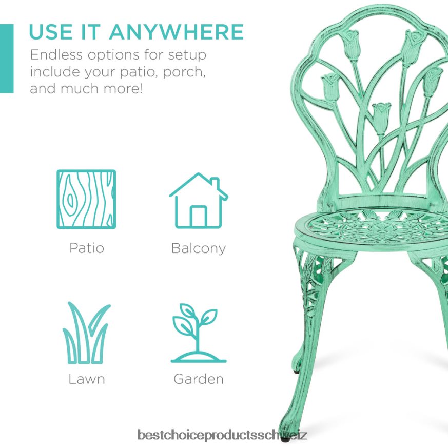 Best Choice Products 3-teiliges Terrassen-Bistromöbel-Set aus Aluminiumguss blaugrün 2JD022412