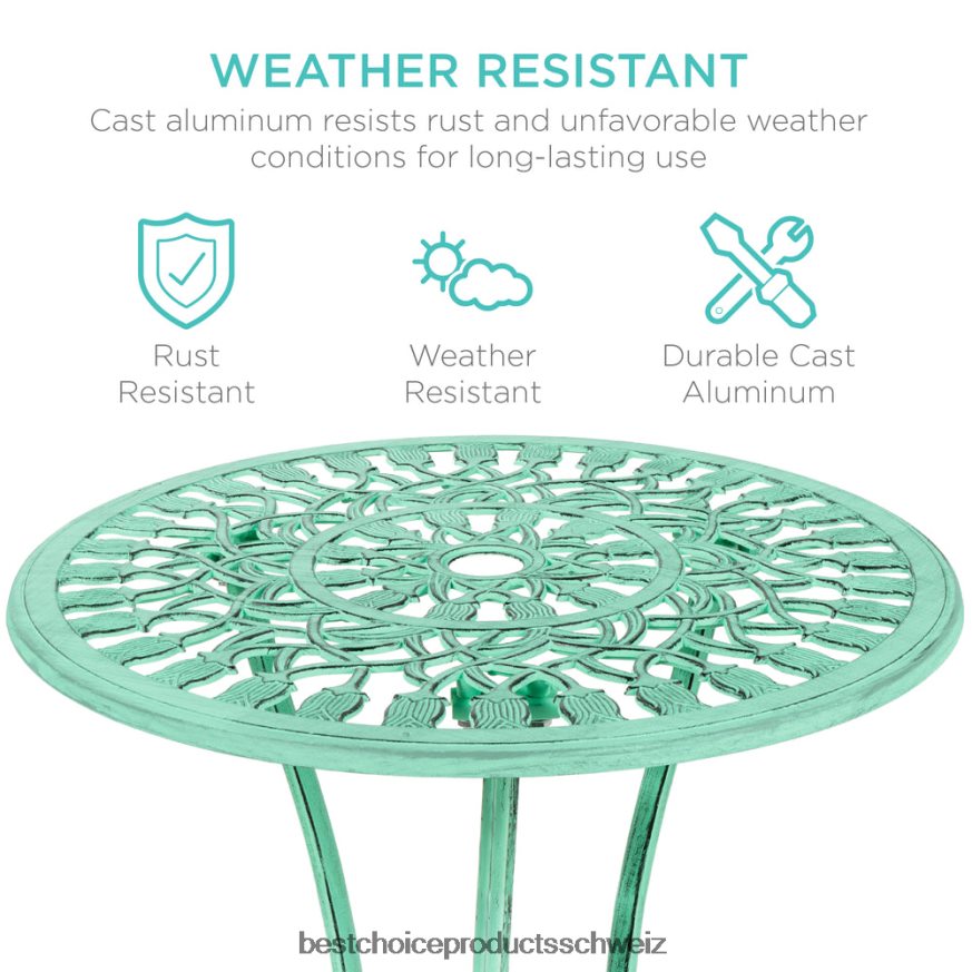 Best Choice Products 3-teiliges Terrassen-Bistromöbel-Set aus Aluminiumguss blaugrün 2JD022412