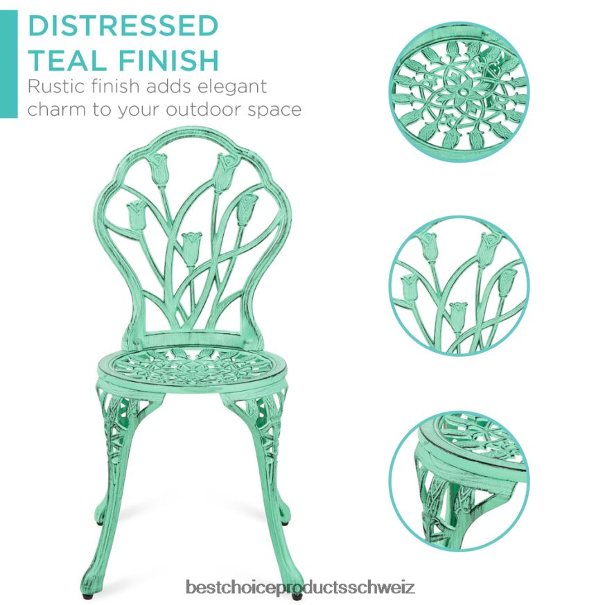 Best Choice Products 3-teiliges Terrassen-Bistromöbel-Set aus Aluminiumguss blaugrün 2JD022412