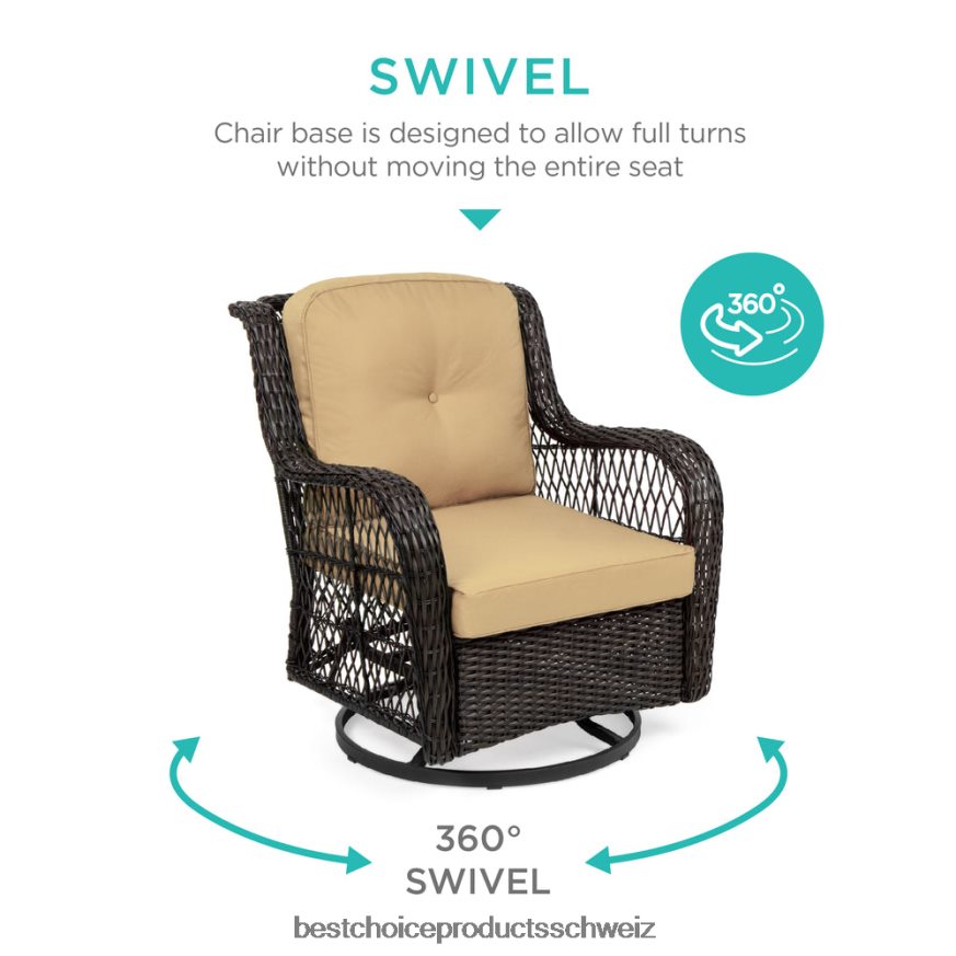 Best Choice Products 3-teiliges Terrassen-Bistromöbel-Set aus Korbgeflecht mit 2 drehbaren Schaukelstühlen und Tisch Beige 2JD0221405