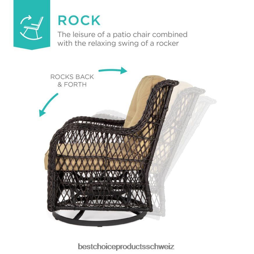 Best Choice Products 3-teiliges Terrassen-Bistromöbel-Set aus Korbgeflecht mit 2 drehbaren Schaukelstühlen und Tisch Beige 2JD0221405