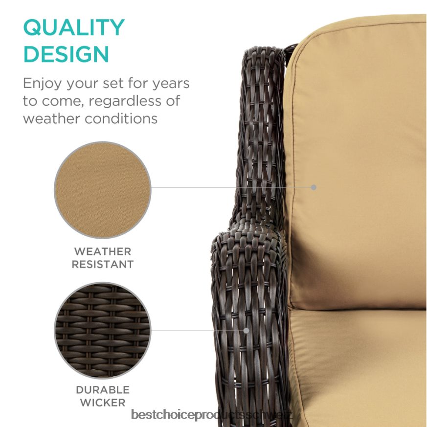 Best Choice Products 3-teiliges Terrassen-Bistromöbel-Set aus Korbgeflecht mit 2 drehbaren Schaukelstühlen und Tisch Beige 2JD0221405