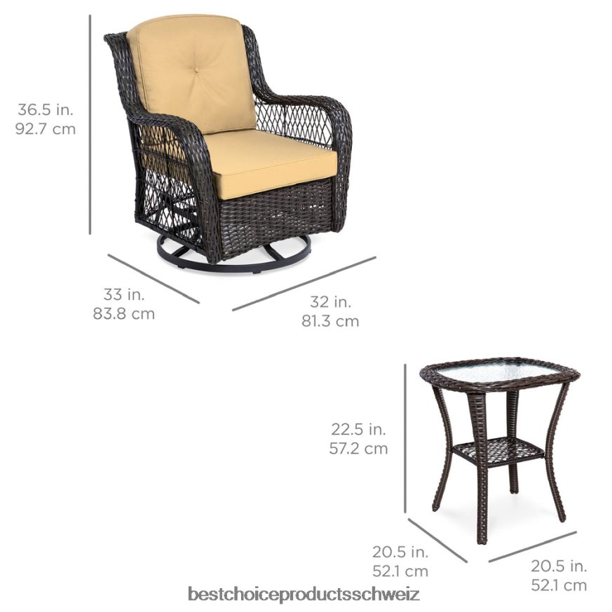 Best Choice Products 3-teiliges Terrassen-Bistromöbel-Set aus Korbgeflecht mit 2 drehbaren Schaukelstühlen und Tisch Beige 2JD0221405
