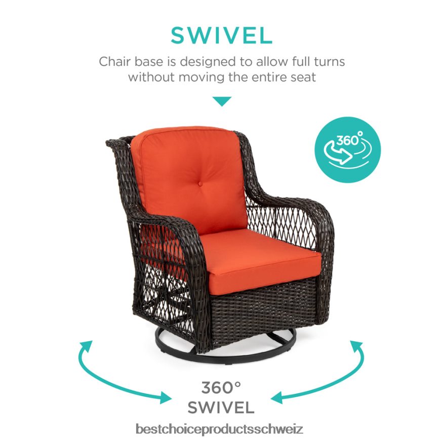 Best Choice Products 3-teiliges Terrassen-Bistromöbel-Set aus Korbgeflecht mit 2 drehbaren Schaukelstühlen und Tisch Rost 2JD0221406