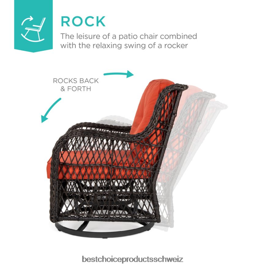 Best Choice Products 3-teiliges Terrassen-Bistromöbel-Set aus Korbgeflecht mit 2 drehbaren Schaukelstühlen und Tisch Rost 2JD0221406