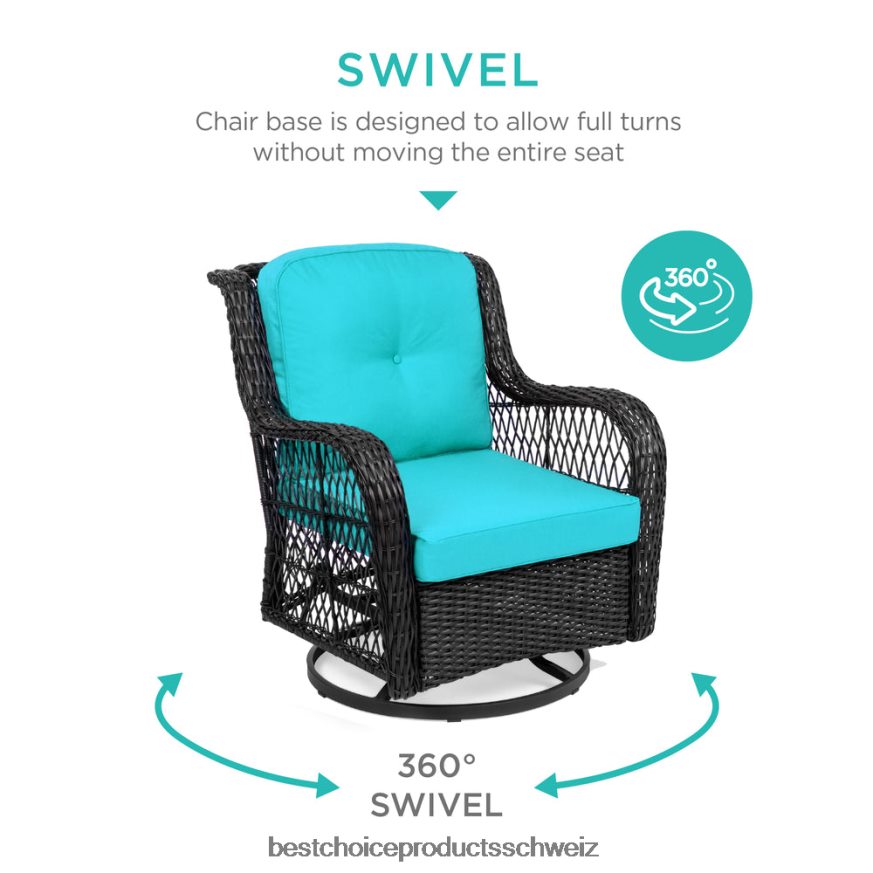 Best Choice Products 3-teiliges Terrassen-Bistromöbel-Set aus Korbgeflecht mit 2 drehbaren Schaukelstühlen und Tisch blaugrün 2JD0221408
