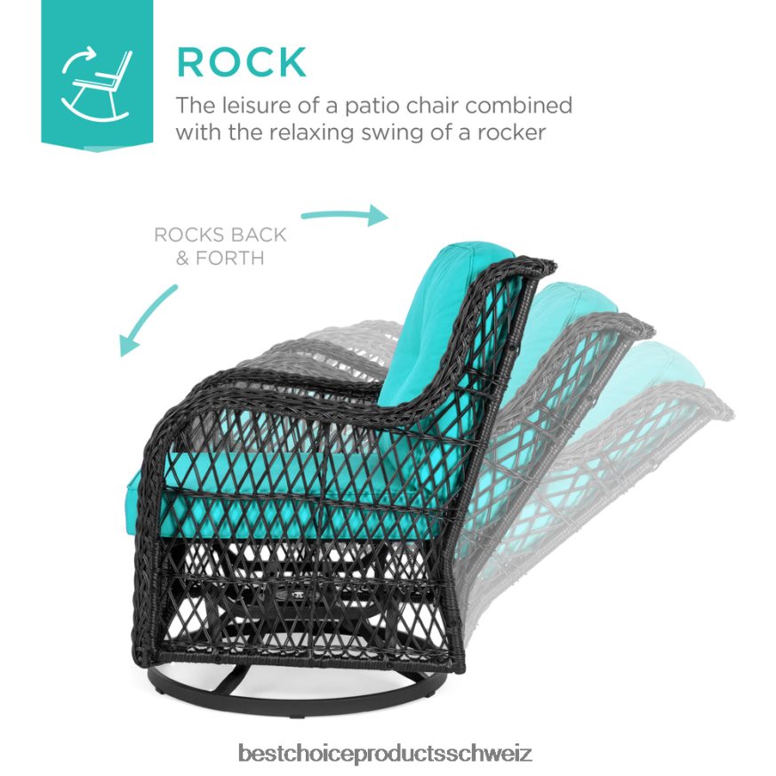 Best Choice Products 3-teiliges Terrassen-Bistromöbel-Set aus Korbgeflecht mit 2 drehbaren Schaukelstühlen und Tisch blaugrün 2JD0221408
