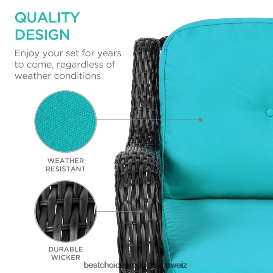 Best Choice Products 3-teiliges Terrassen-Bistromöbel-Set aus Korbgeflecht mit 2 drehbaren Schaukelstühlen und Tisch blaugrün 2JD0221408